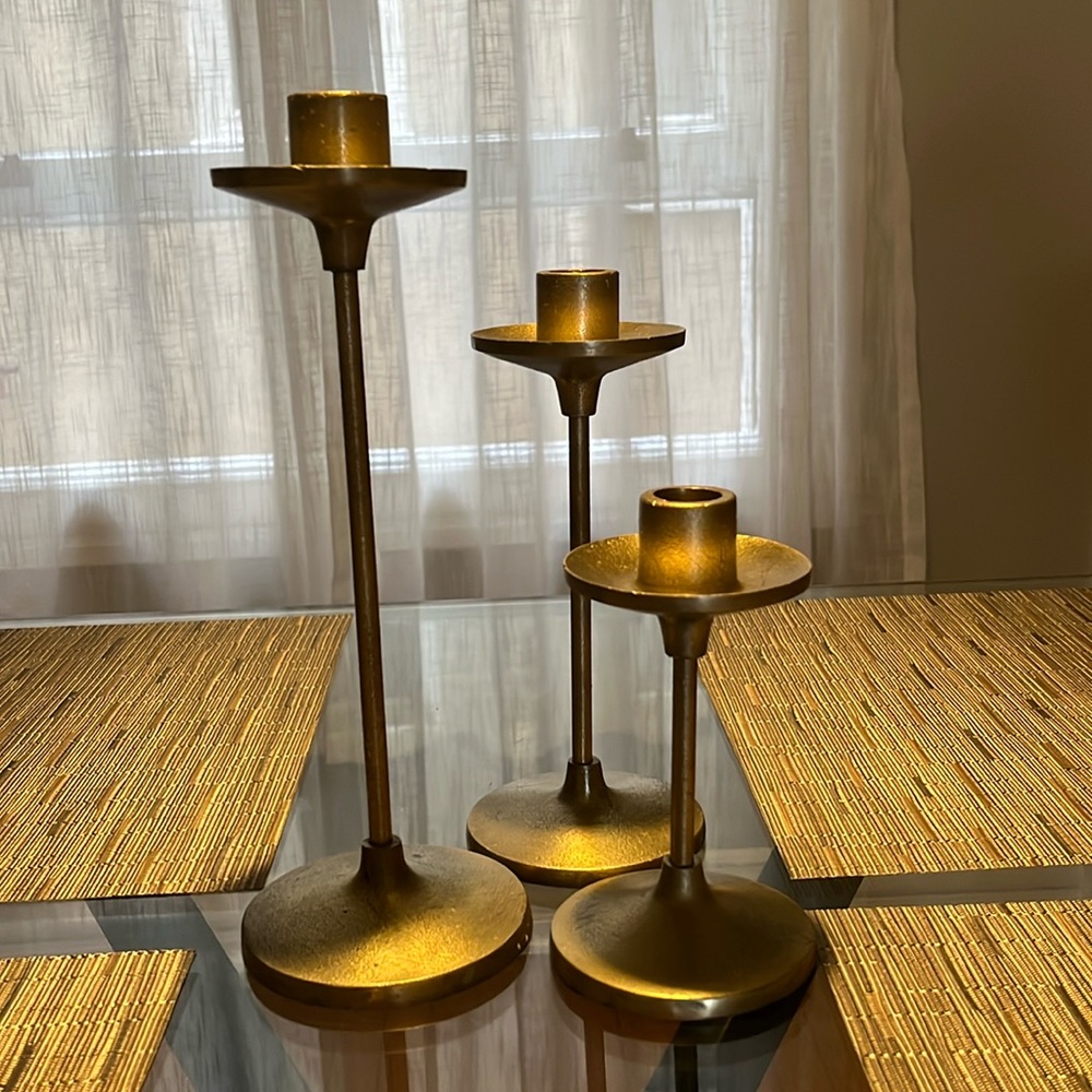 Threshold set of 3 brass candle sticks